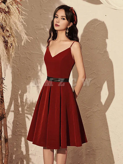 Amzcw Burgundy velvet v neck short prom dress burgundy homecoming dress prom dresses shops