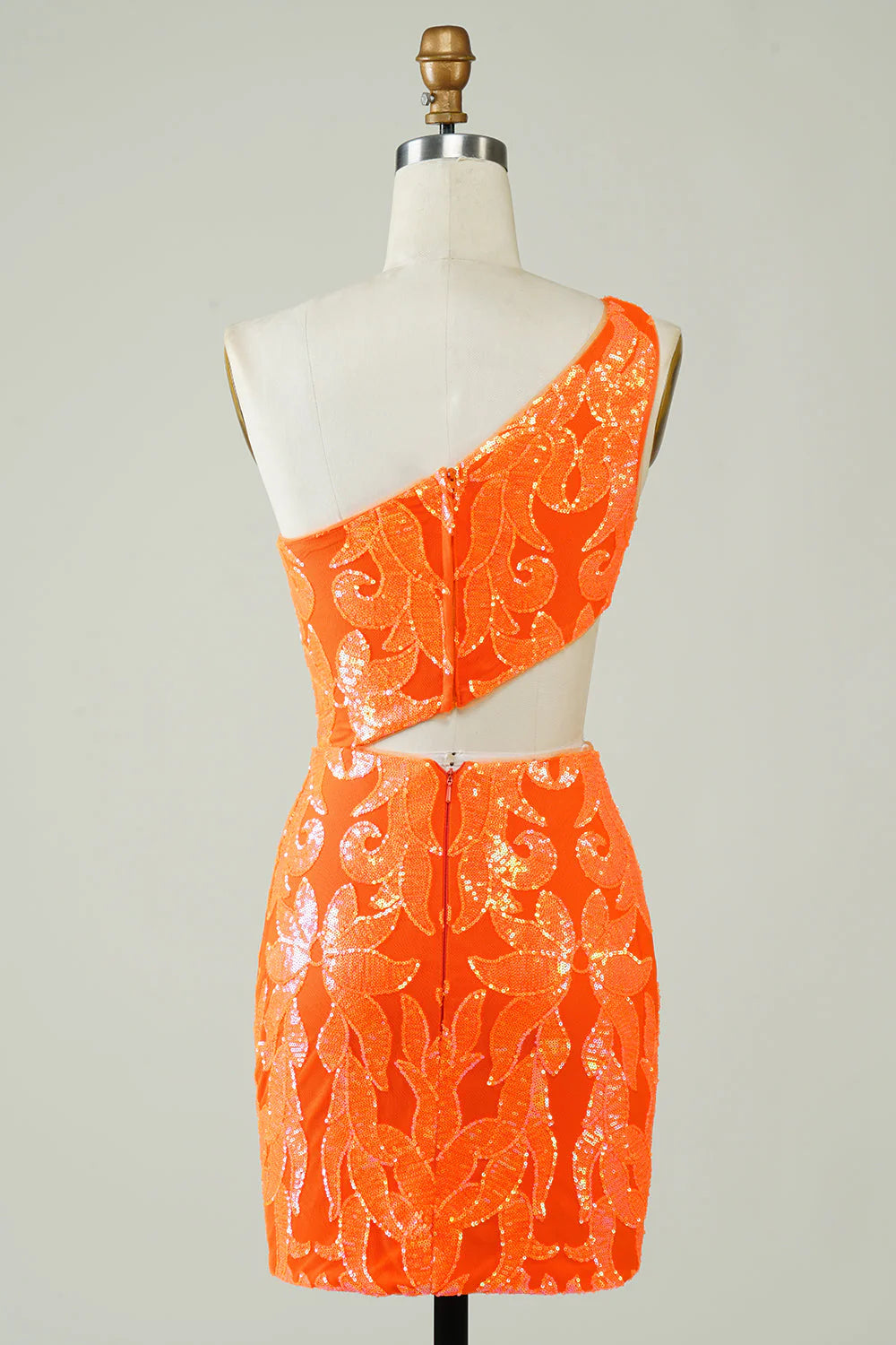 Amzcw Orange One Shoulder Glitter Homecoming Dress with Hollow-out