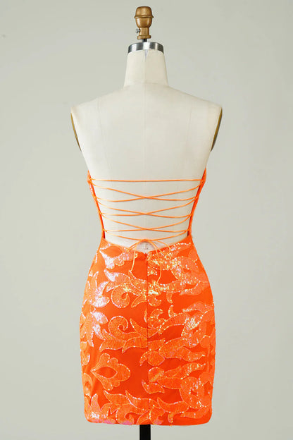 Amzcw Strapless Orange Tight Homecoming Dress