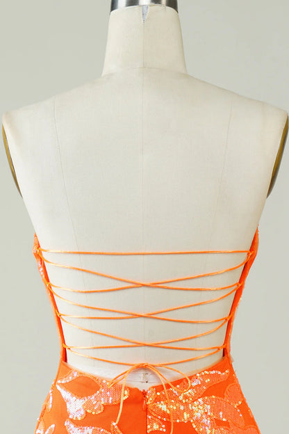 Amzcw Strapless Orange Tight Homecoming Dress