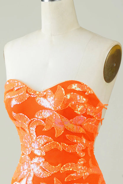 Amzcw Strapless Orange Tight Homecoming Dress