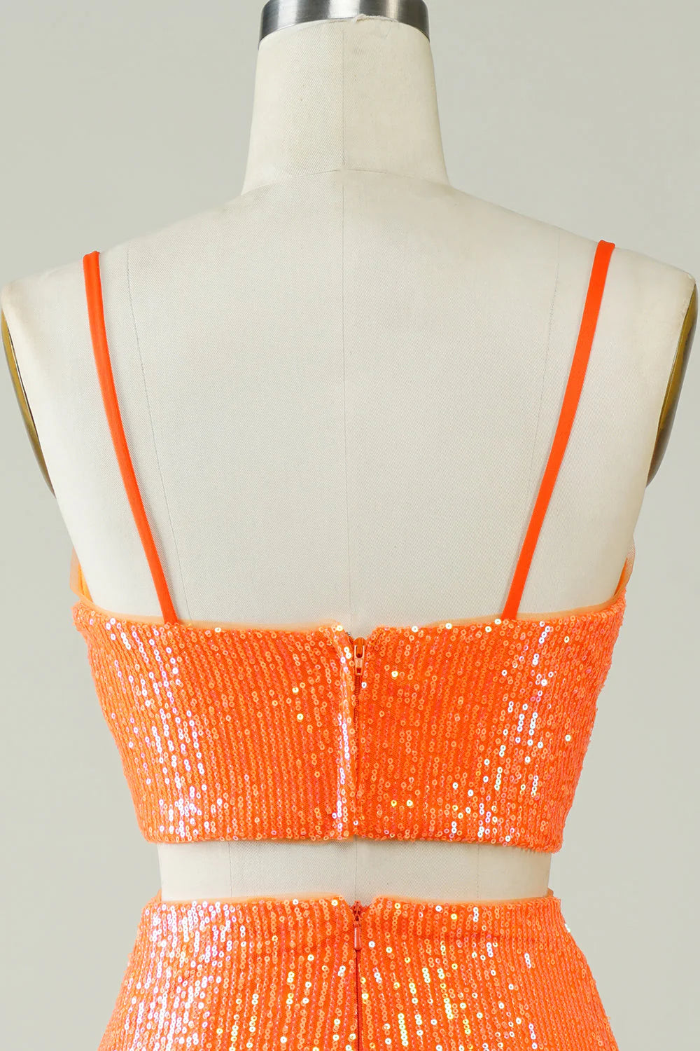 Amzcw Two Piece Orange Sequins Tight Homecoming Dress