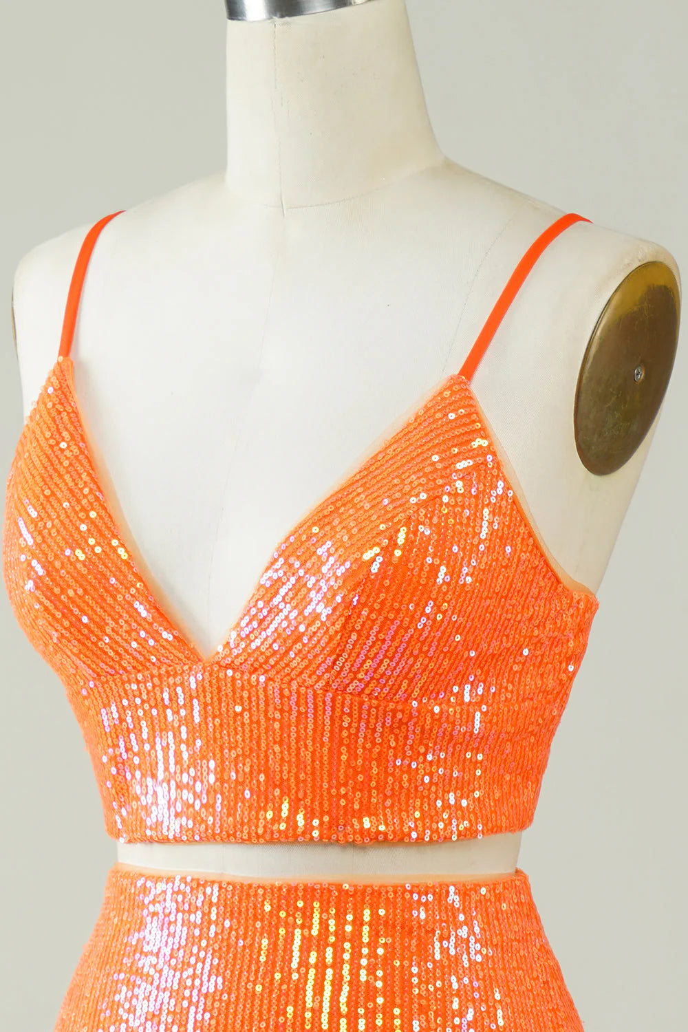 Amzcw Two Piece Orange Sequins Tight Homecoming Dress
