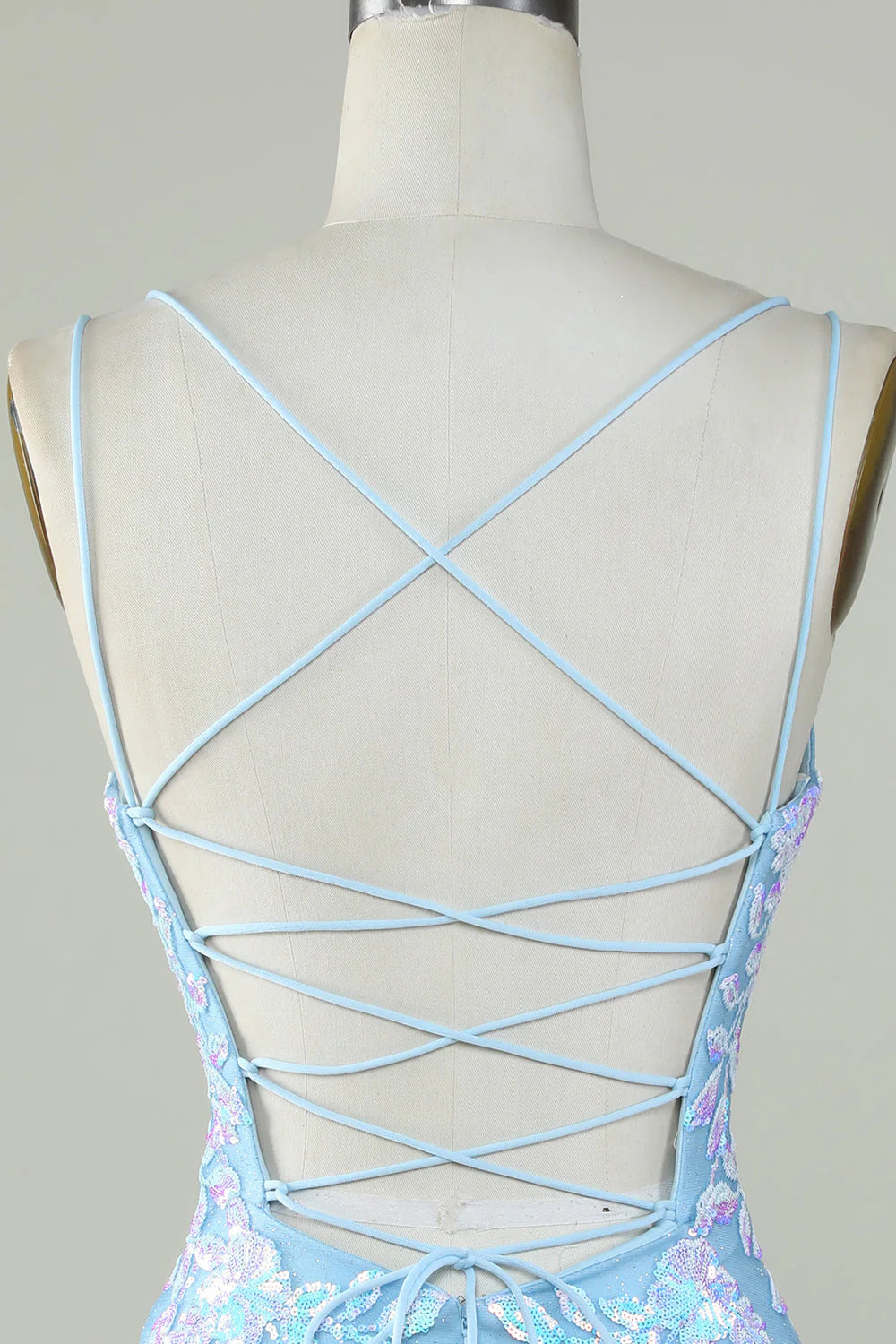 Amzcw Sparkly Lace-Up Back Light Blue Homecoming Dress