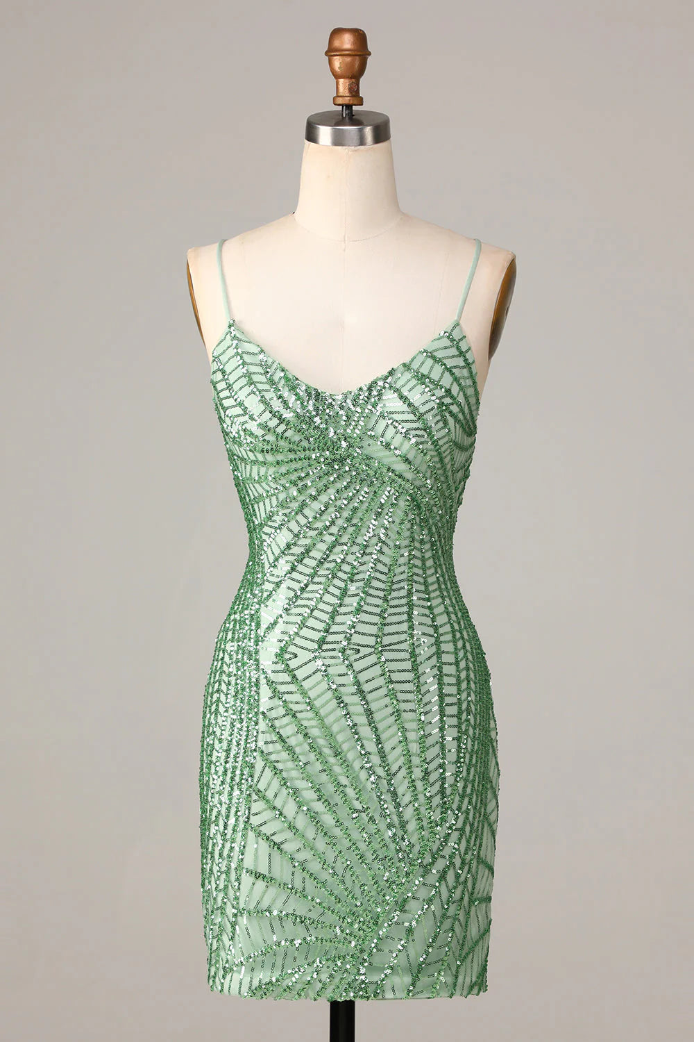 Amzcw Stylish Green Sheath Sequins Short Homecoming Dress with Criss Cross Back