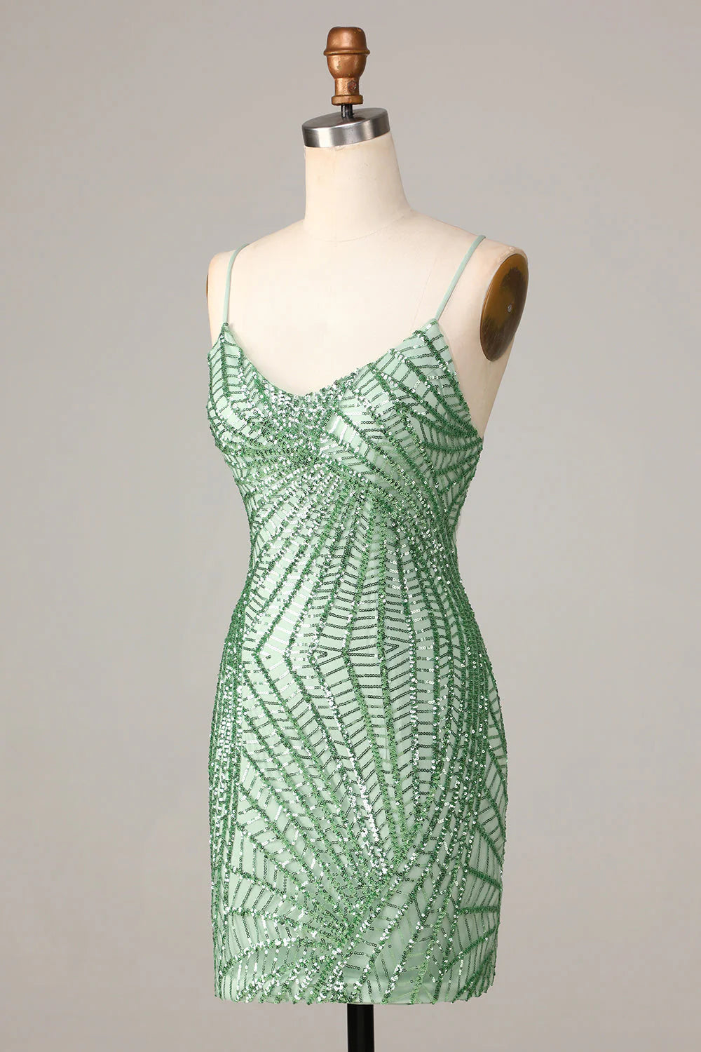 Amzcw Stylish Green Sheath Sequins Short Homecoming Dress with Criss Cross Back