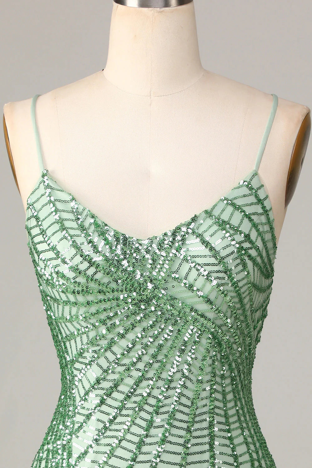 Amzcw Stylish Green Sheath Sequins Short Homecoming Dress with Criss Cross Back