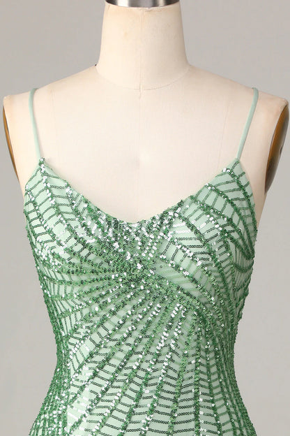 Amzcw Stylish Green Sheath Sequins Short Homecoming Dress with Criss Cross Back