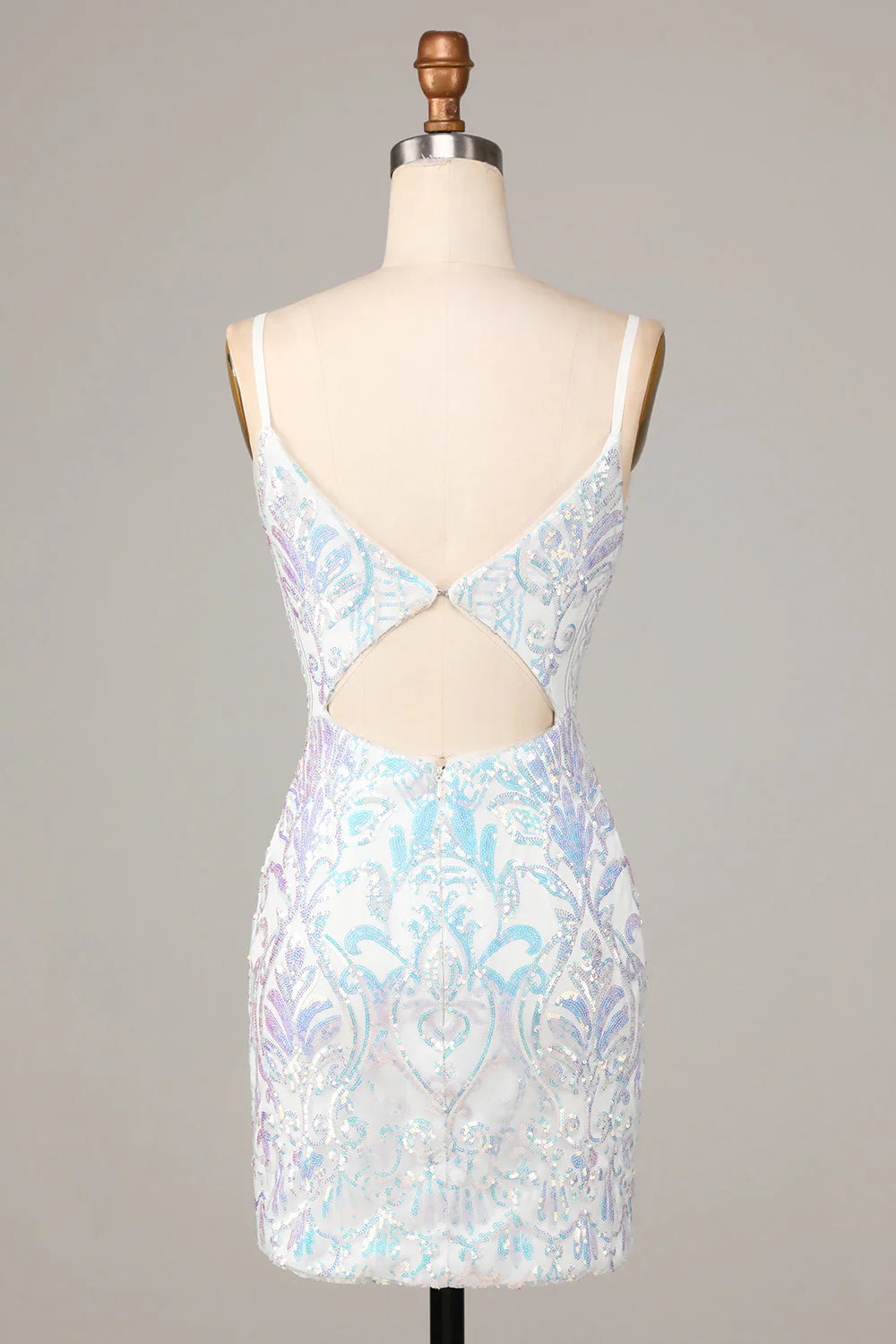 Amzcw Sheath Spaghetti Straps White Sequins Short Homecoming Dress