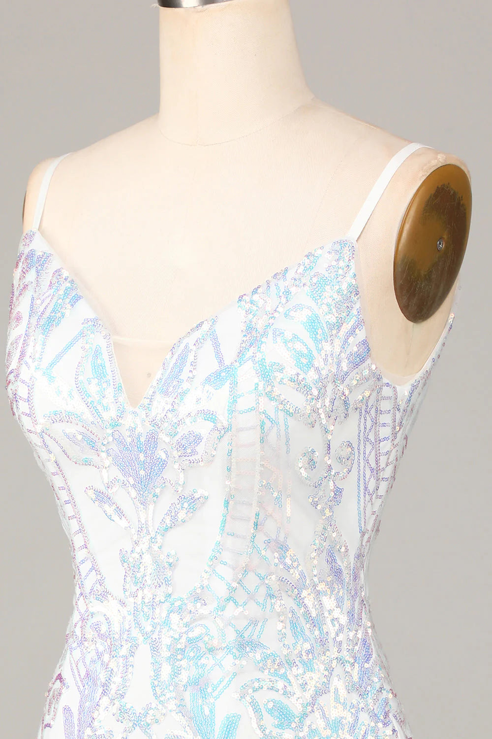 Amzcw Sheath Spaghetti Straps White Sequins Short Homecoming Dress