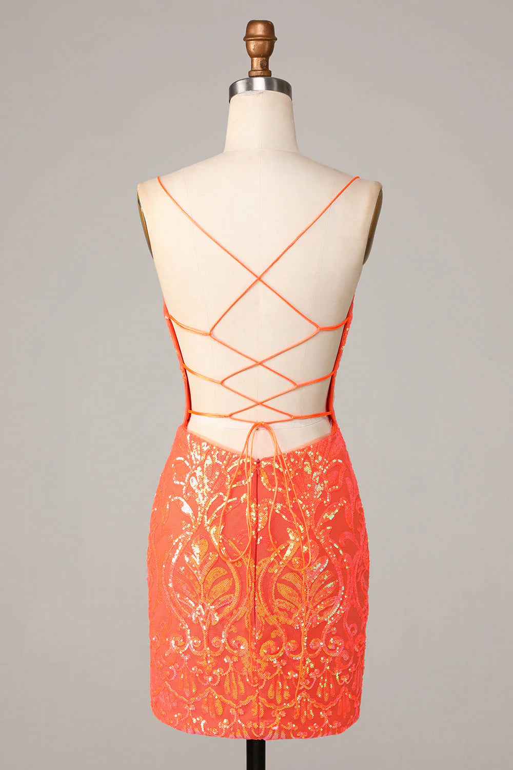 Amzcw Sparkly Orange Bodycon Spaghetti Straps Sequins Short Homecoming Dress