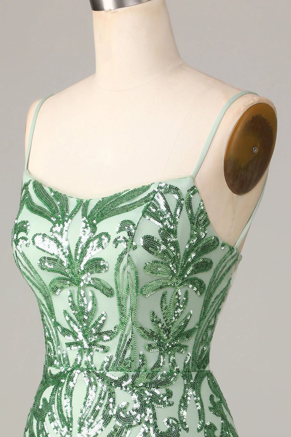 Amzcw Stylish Green Bodycon Spaghetti Straps Backless Sequins Short Homecoming Dress