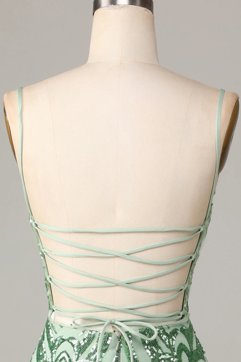 Amzcw Stylish Green Bodycon Spaghetti Straps Backless Sequins Short Homecoming Dress