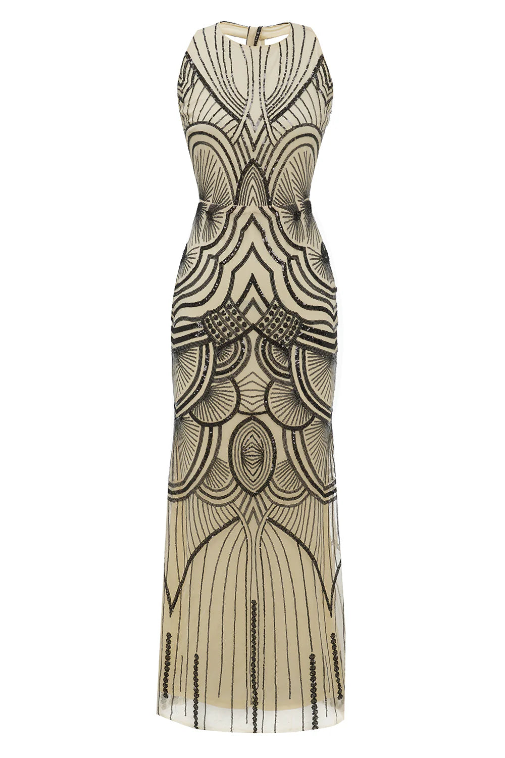 Vestido de fiesta formal de los años 20 en color negro marfil