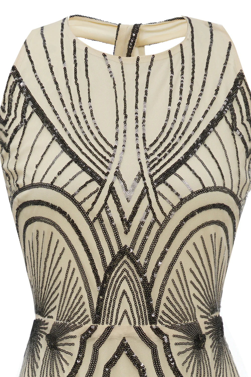 Vestido de fiesta formal de los años 20 en color negro marfil