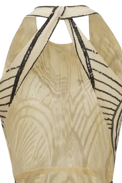 Vestido de fiesta formal de los años 20 en color negro marfil