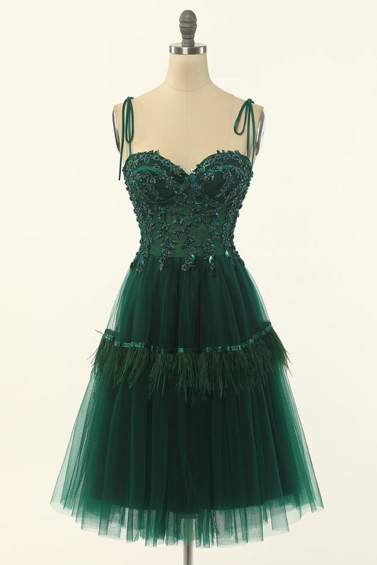 Vestido de fiesta de tul con cuentas verdes 