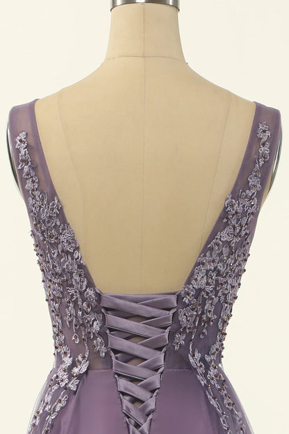 Vestido de fiesta de tul morado con corte A