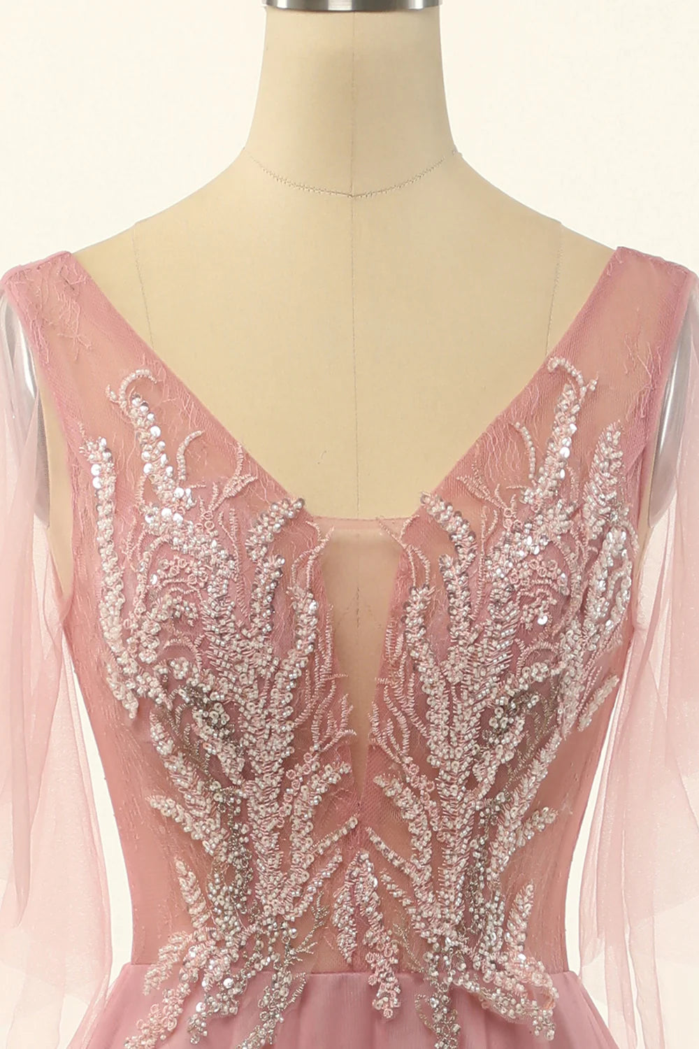 Vestido de fiesta de tul con cuentas color rubor, corte A 