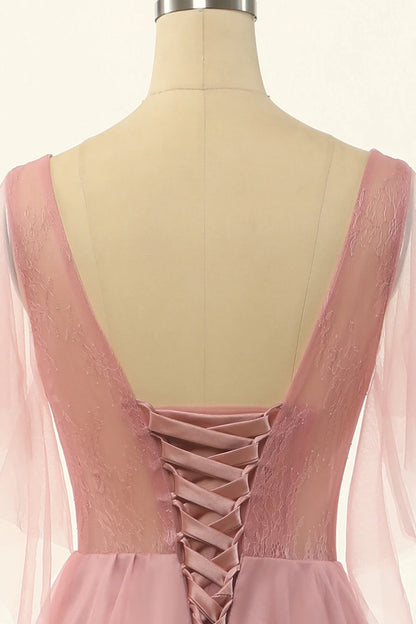 Vestido de fiesta de tul con cuentas color rubor, corte A 