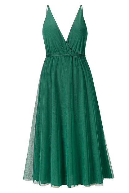 Vestido de fiesta verde sencillo con escote en V profundo 