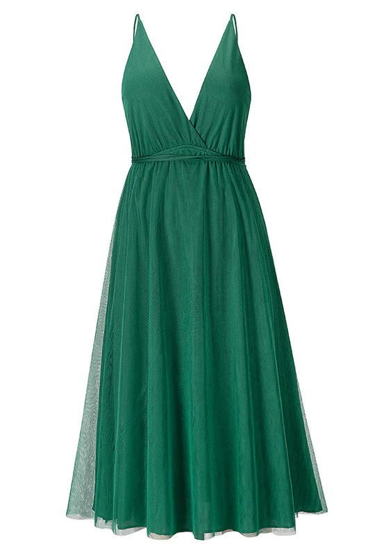 Vestido de fiesta verde sencillo con escote en V profundo 