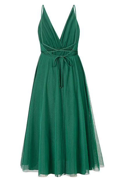 Vestido de fiesta verde sencillo con escote en V profundo 