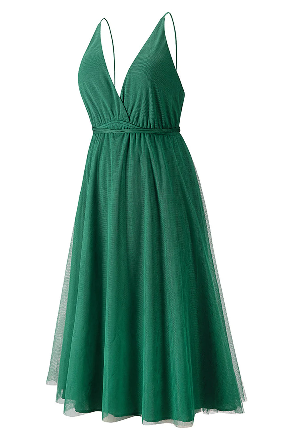 Vestido de fiesta verde sencillo con escote en V profundo 