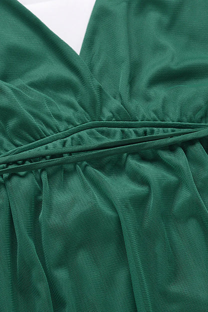 Vestido de fiesta verde sencillo con escote en V profundo 