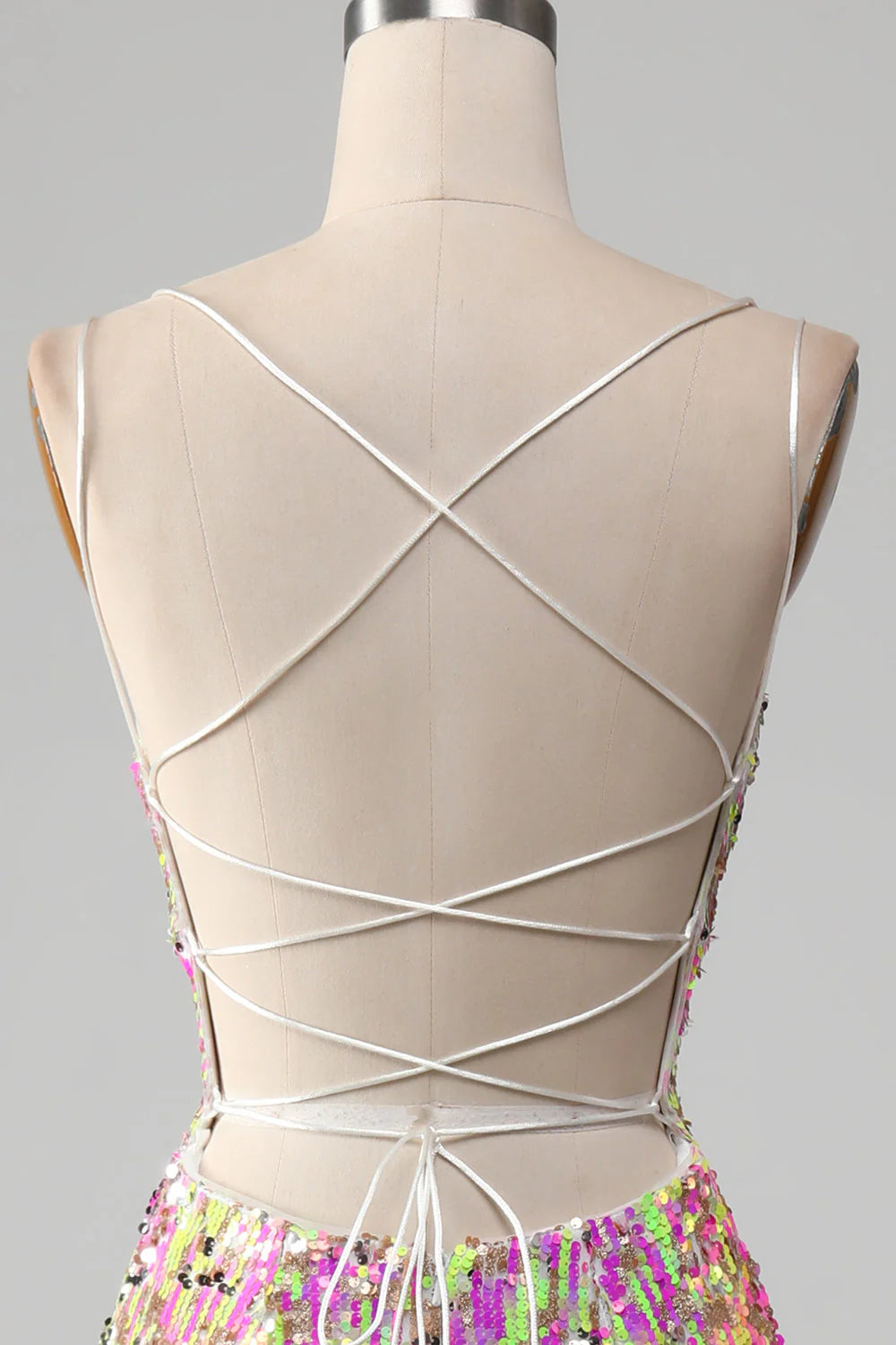 Amzcw Fuchsia Mermaid Spaghetti Straps Sparkly Sequin Prom Dress with Slit prom clothing