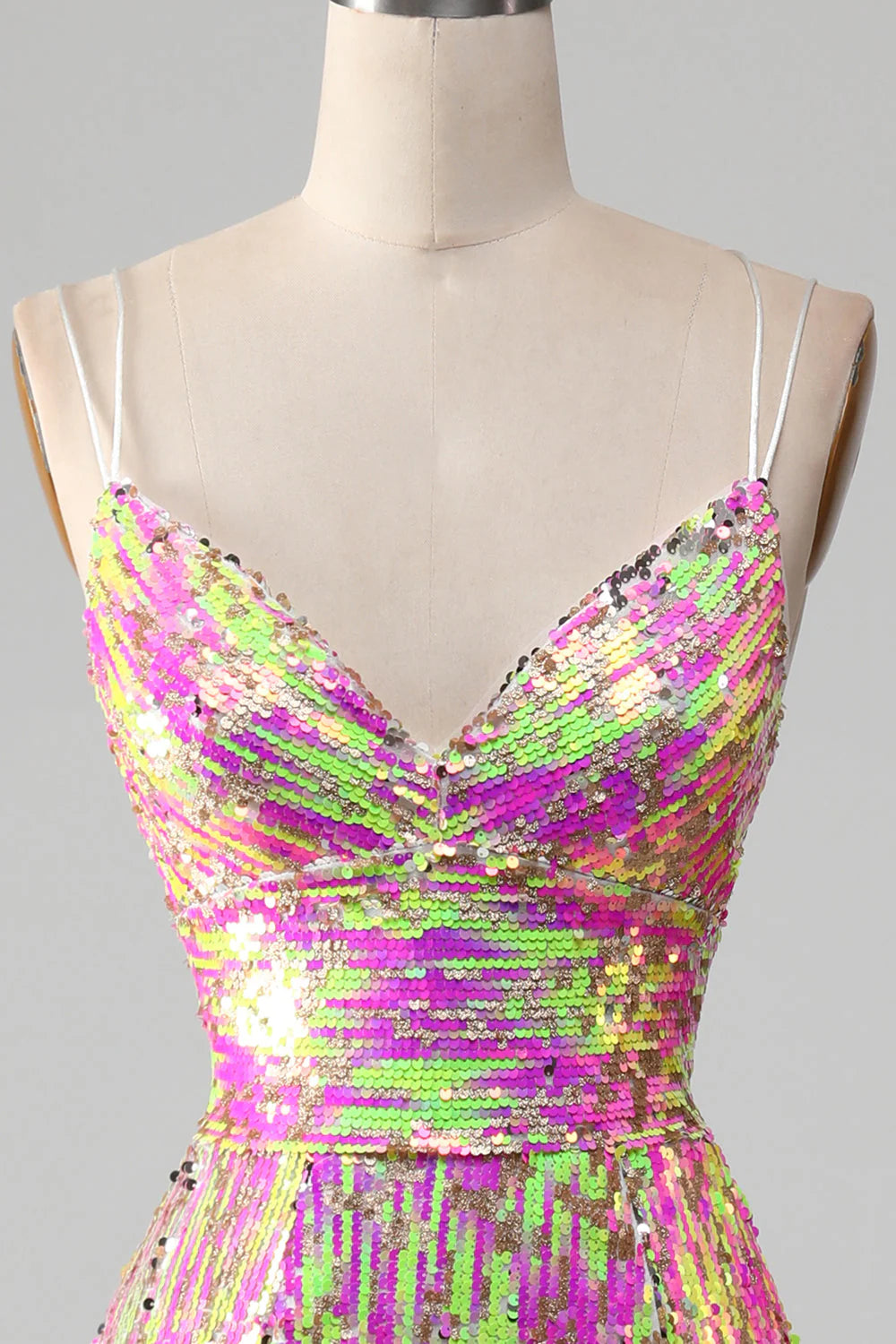 Amzcw Fuchsia Mermaid Spaghetti Straps Sparkly Sequin Prom Dress with Slit prom clothing