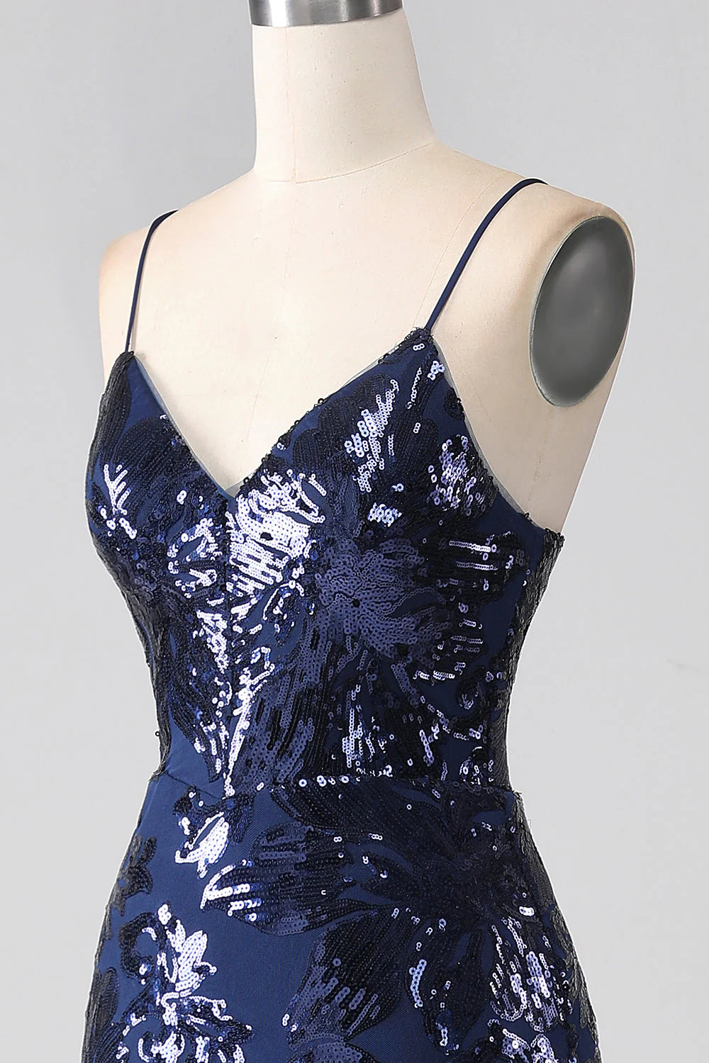 Amzcw Shimmering Mermaid Spaghetti Strap Sequins Prom Dress with Slit prom dress with long sleeves