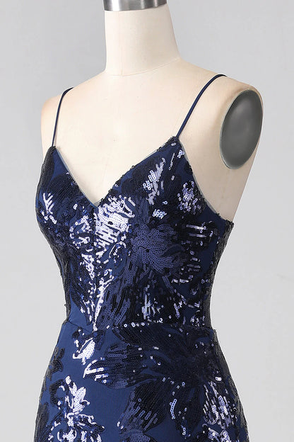 Amzcw Shimmering Mermaid Spaghetti Strap Sequins Prom Dress with Slit prom dress with long sleeves