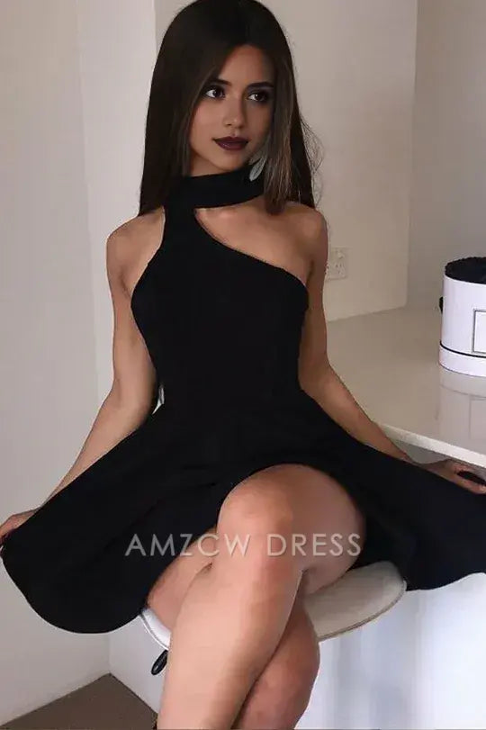 Amzcw Elegant Casual Satin A-Line High Neck Empire Homecoming Dress formal wear dresses