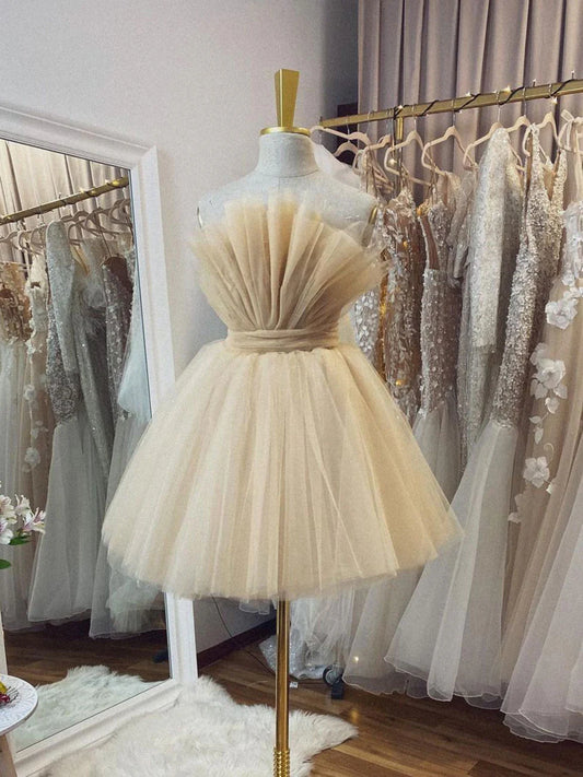 Amzcw Champagne tulle short prom dress champagne tulle homecoming dress formal wear dresses
