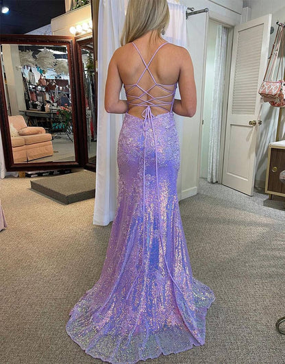Vestidos de fiesta largos con escote en V, tirantes finos y apliques con abertura sexy 