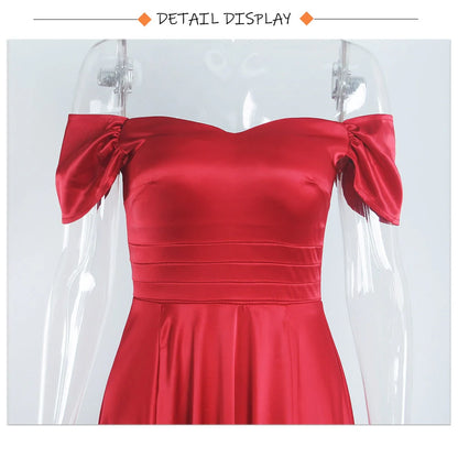 Off The Shoulder Long Slit Burgundy Simple Prom Dresses