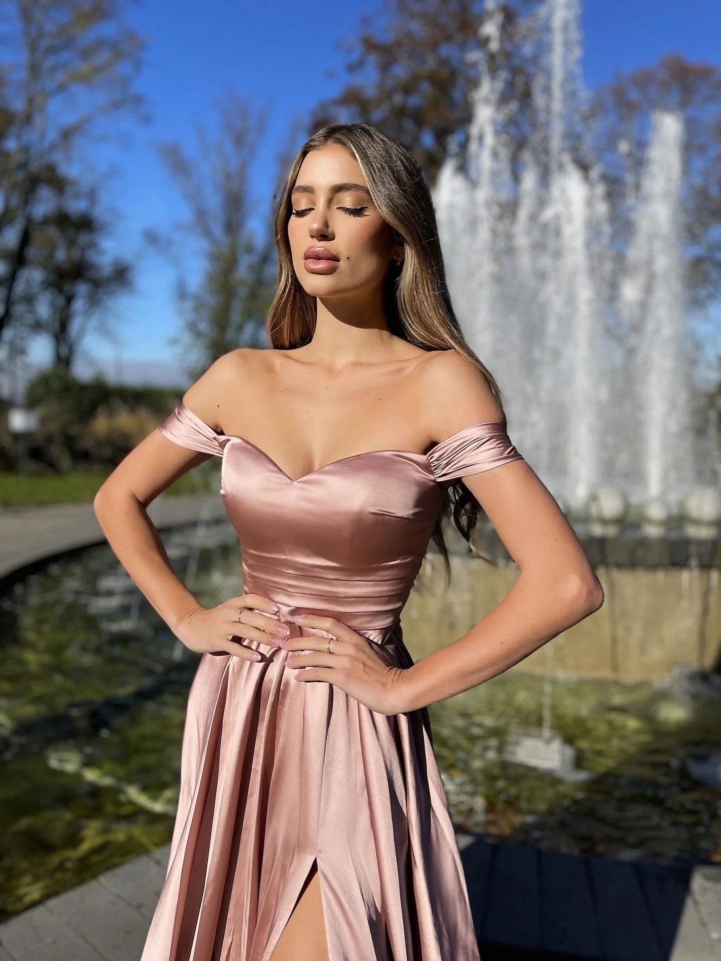 Off The Shoulder Long Slit Burgundy Simple Prom Dresses