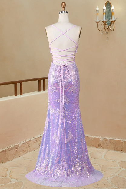 Vestidos de fiesta largos con escote en V, tirantes finos y apliques con abertura sexy 