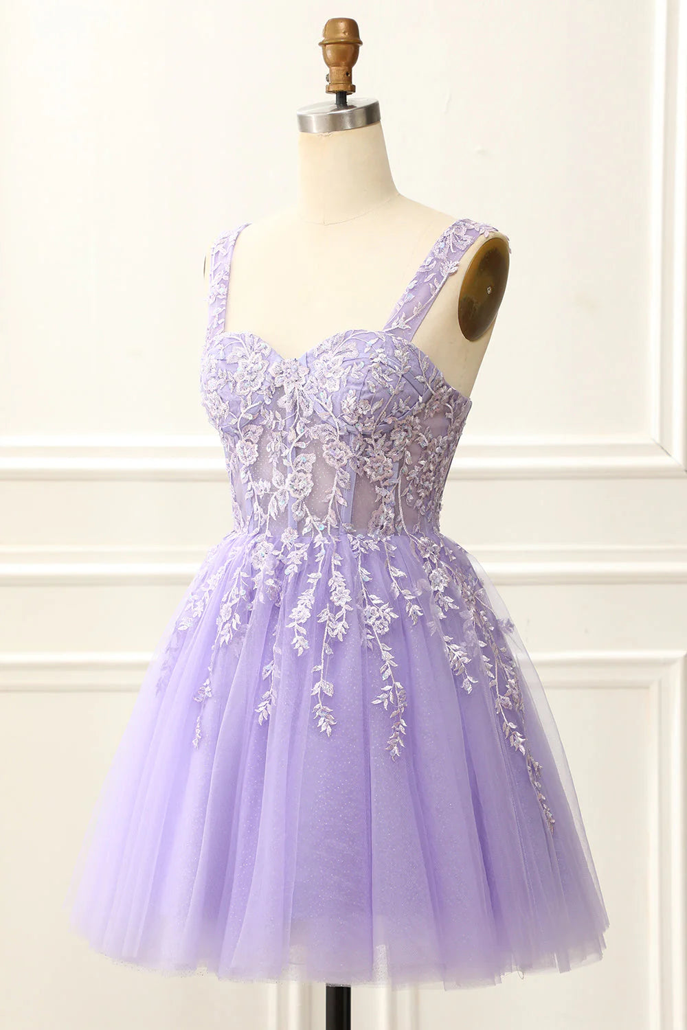 Vestido de cóctel corto con escote en V y cordones, con apliques, para regreso a casa 