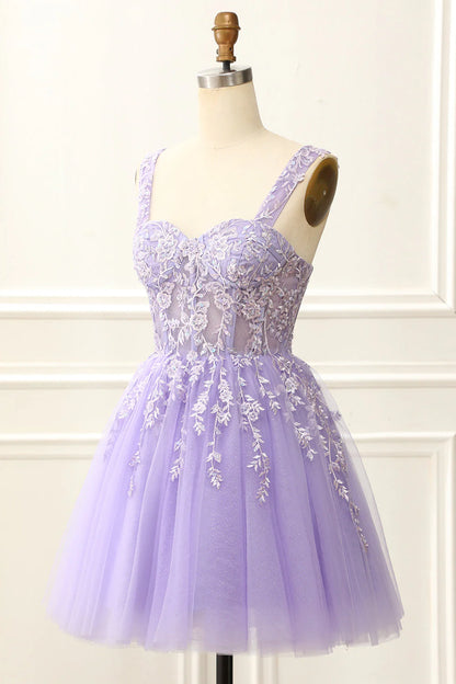 Vestido de cóctel corto con escote en V y cordones, con apliques, para regreso a casa 