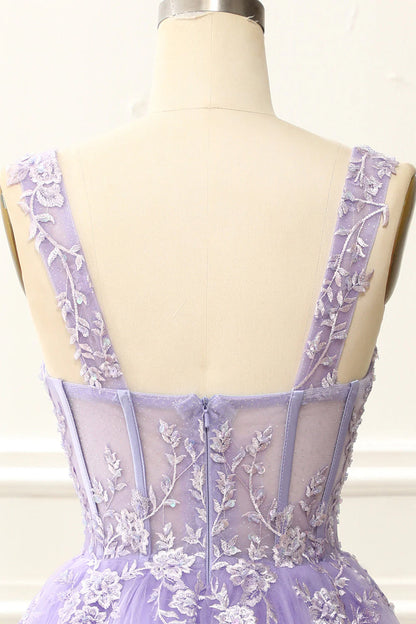 Vestido de cóctel corto con escote en V y cordones, con apliques, para regreso a casa 