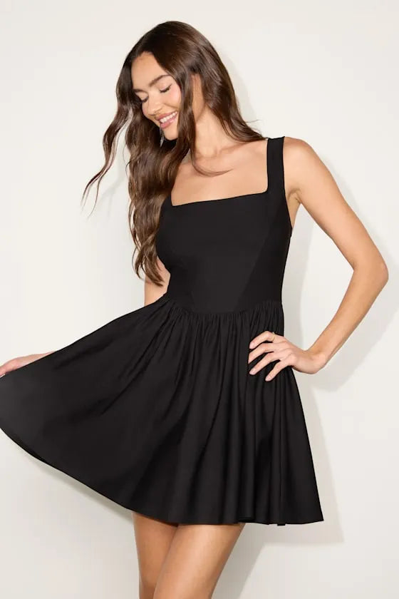 Chic A-Line Square Neck Sleeveless Open Back Mini Homecoming Dresses