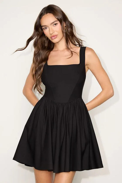 Chic A-Line Square Neck Sleeveless Open Back Mini Homecoming Dresses