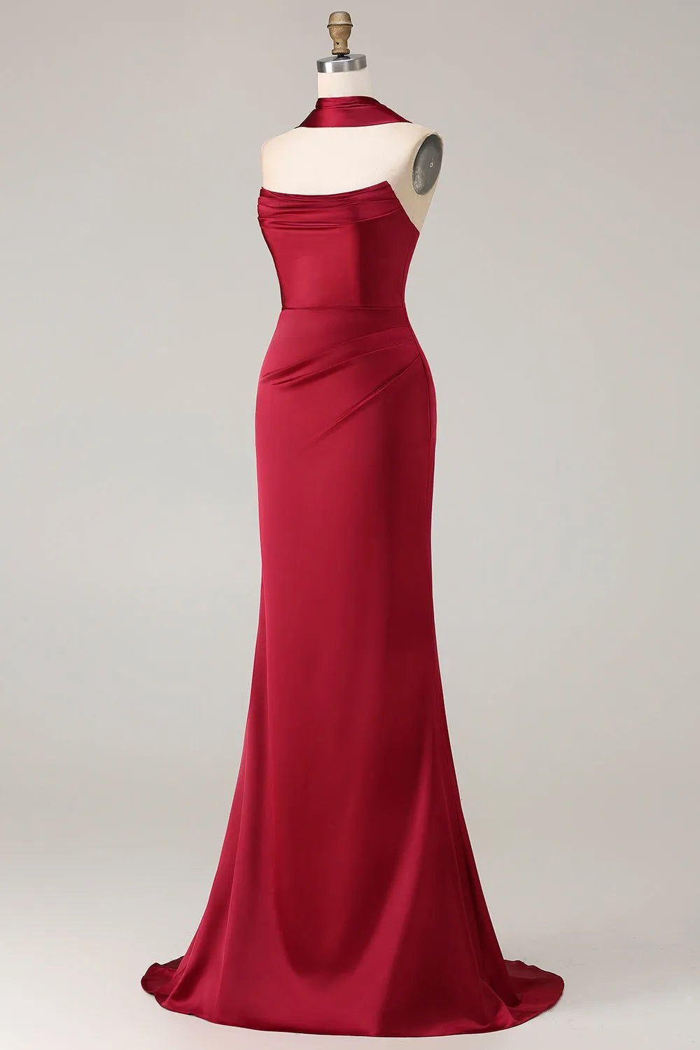 Chic Burgundy Sheath One-Shoulder Cape Sleeve Zipper Back  Scarf Ruched Long Prom Dresses