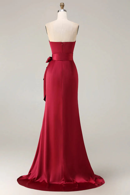 Chic Burgundy Sheath One-Shoulder Cape Sleeve Zipper Back  Scarf Ruched Long Prom Dresses