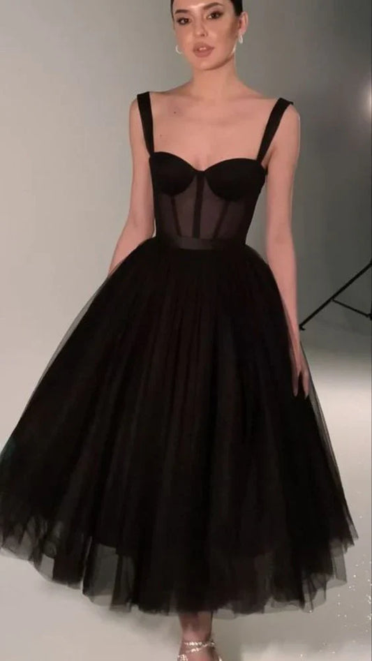 Chic Corset Sweetheart Lace-up-back Tulle Midi-length Prom Dress