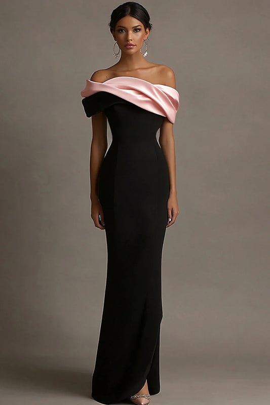 Chic Mermaid Off-the-Shoulder Contrast-Pink Collar Prom Dress