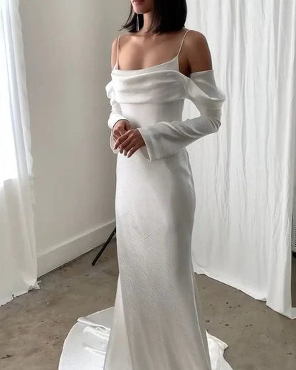 Chic Ruched Off-the-shoulder Spaghetti-strap Open-back Floor-length Prom Dress