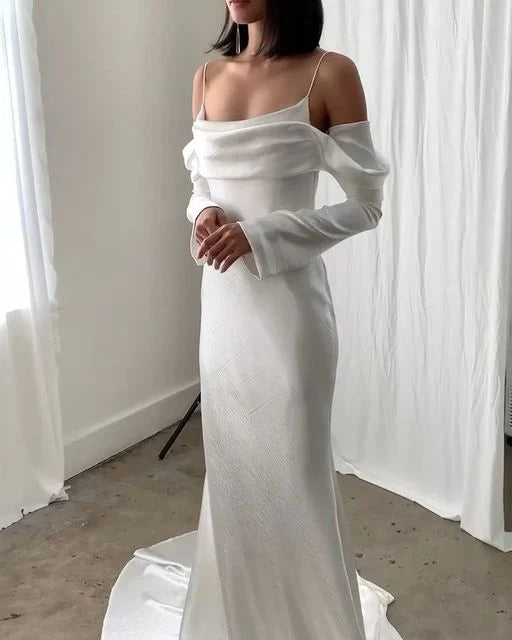 Chic Ruched Off-the-shoulder Spaghetti-strap Open-back Floor-length Prom Dress